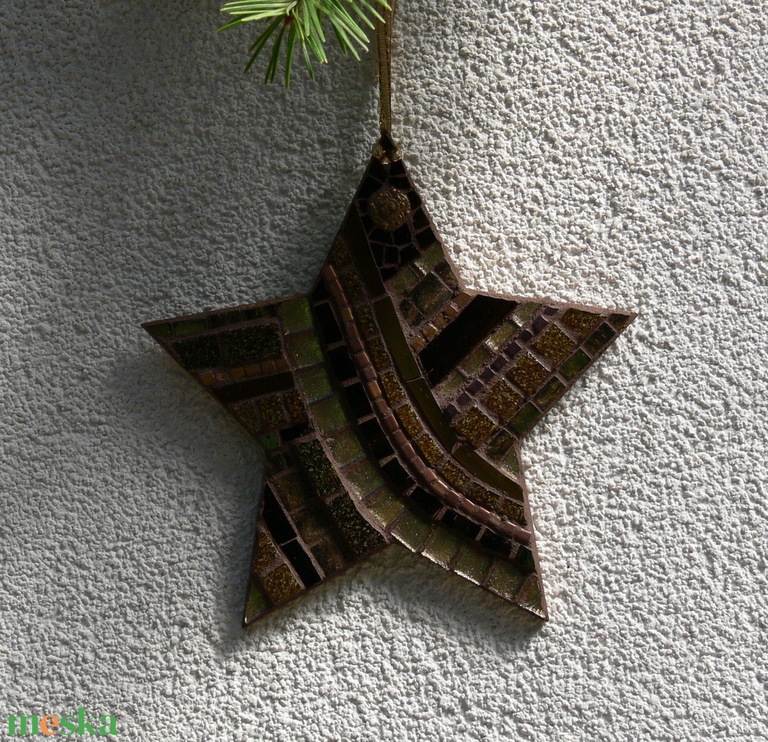 Barna-arany csillag - üvegmozaik dísz - otthon & életmód - dekoráció - fali és függő dekoráció - falra akasztható dekor - Meska.hu