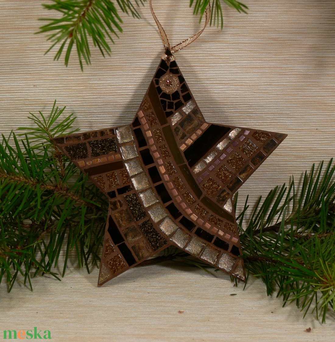 Barna-arany csillag - üvegmozaik dísz - otthon & életmód - dekoráció - fali és függő dekoráció - falra akasztható dekor - Meska.hu