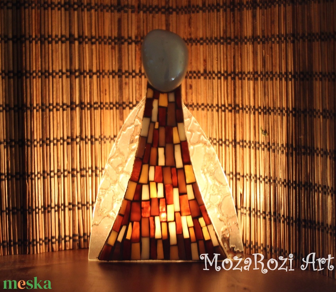 Angyal - üvegmozaik mécsestartó - karácsony - karácsonyi lakásdekoráció - karácsonyi illatgyertya, mécses - Meska.hu