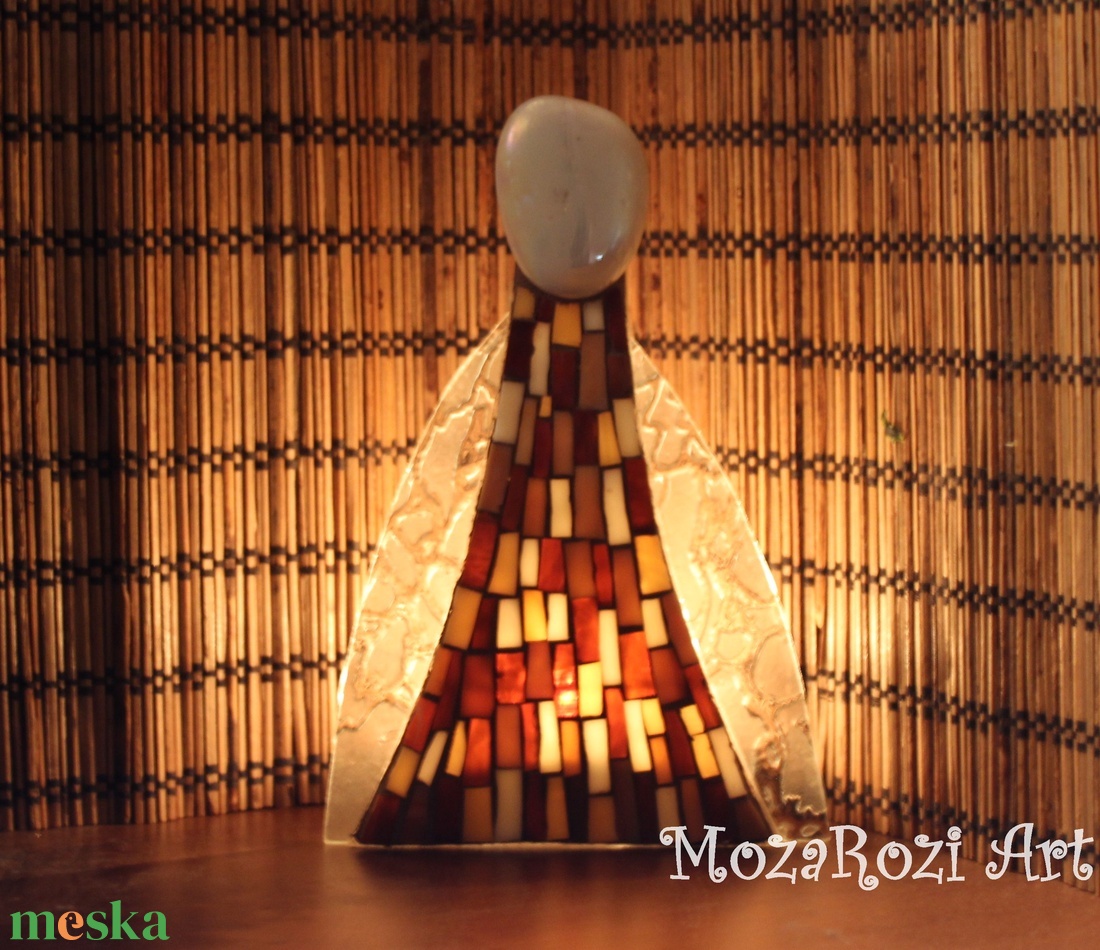 Angyal - üvegmozaik mécsestartó - karácsony - karácsonyi lakásdekoráció - karácsonyi illatgyertya, mécses - Meska.hu