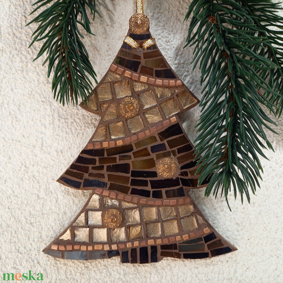 Barna-arany karácsonyfa - üvegmozaik dísz - otthon & életmód - dekoráció - kép & falikép - mozaik kép - Meska.hu