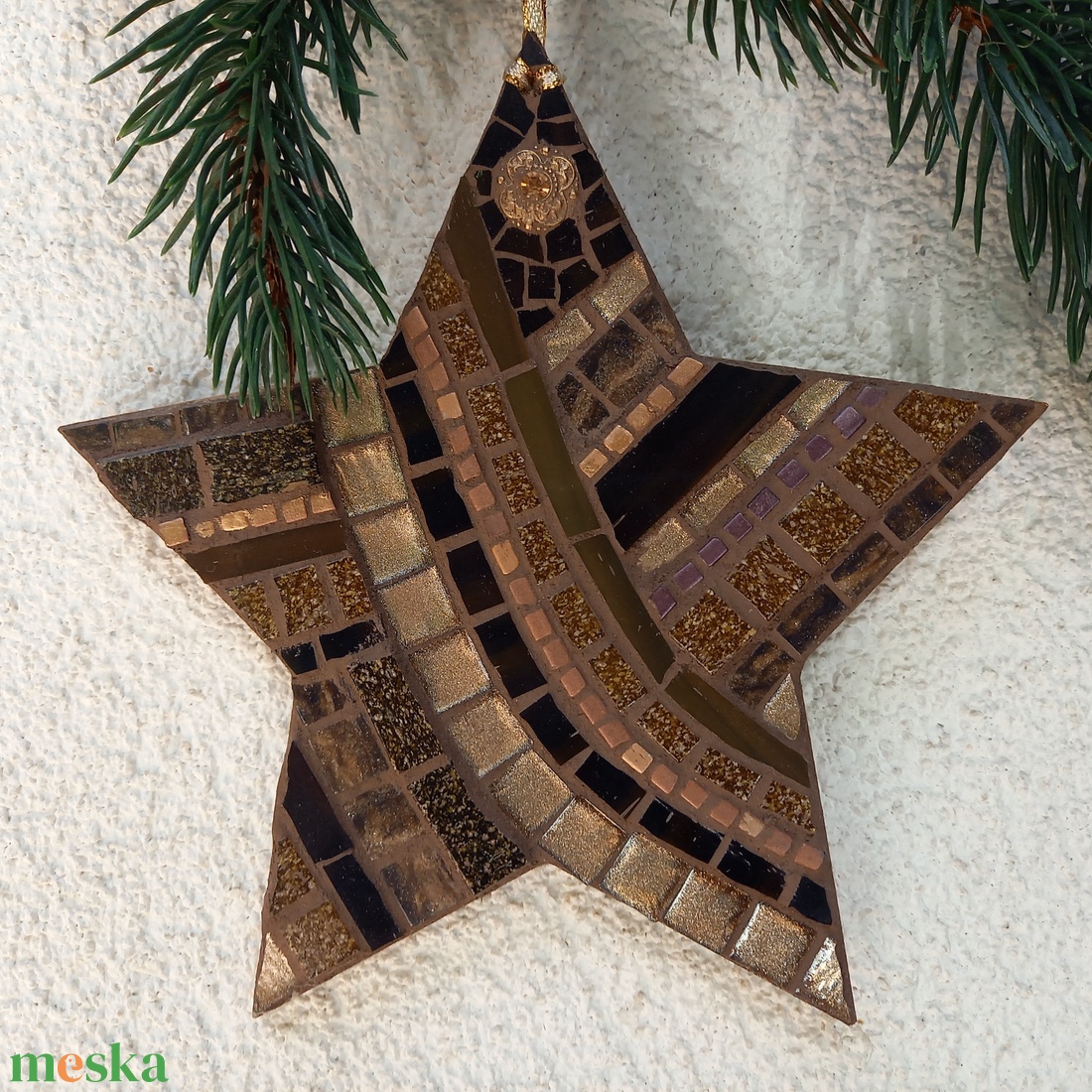 Barna-arany csillag - üvegmozaik dísz - otthon & lakás - dekoráció - fali és függő dekoráció - falra akasztható dekor - Meska.hu