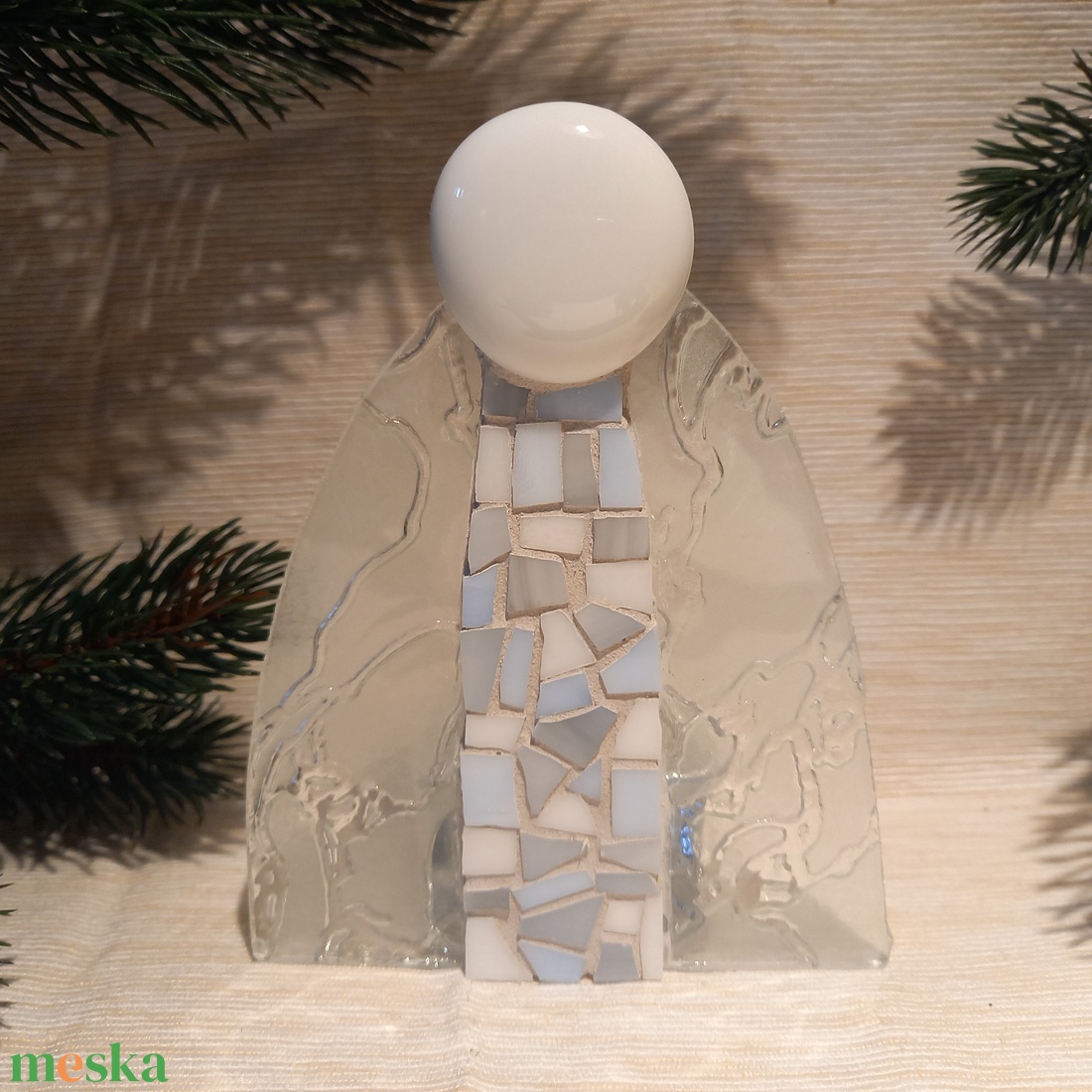 Angyal - üvegmozaik mécsestartó - karácsony - karácsonyi lakásdekoráció - karácsonyi illatgyertya, mécses - Meska.hu