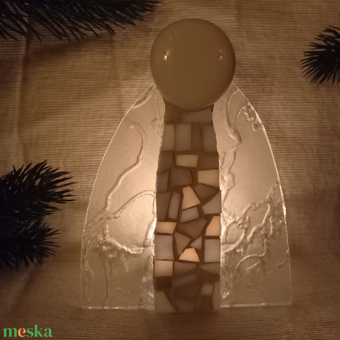 Angyal - üvegmozaik mécsestartó - karácsony - karácsonyi lakásdekoráció - karácsonyi illatgyertya, mécses - Meska.hu