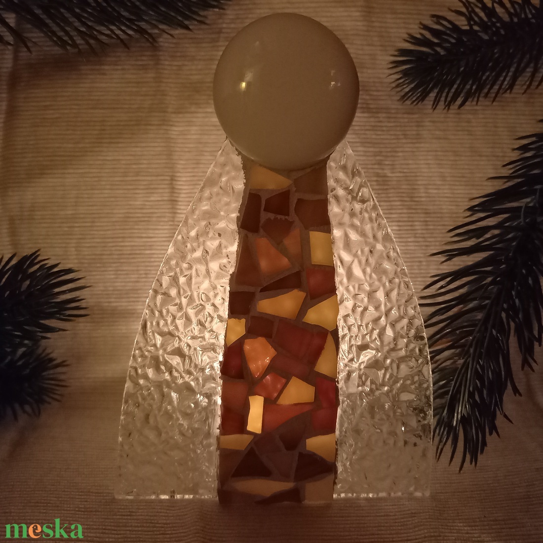 Angyal - üvegmozaik mécsestartó - karácsony - karácsonyi lakásdekoráció - karácsonyi illatgyertya, mécses - Meska.hu