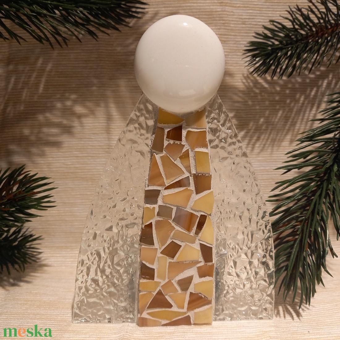 Angyal - üvegmozaik mécsestartó - karácsony - karácsonyi lakásdekoráció - karácsonyi illatgyertya, mécses - Meska.hu