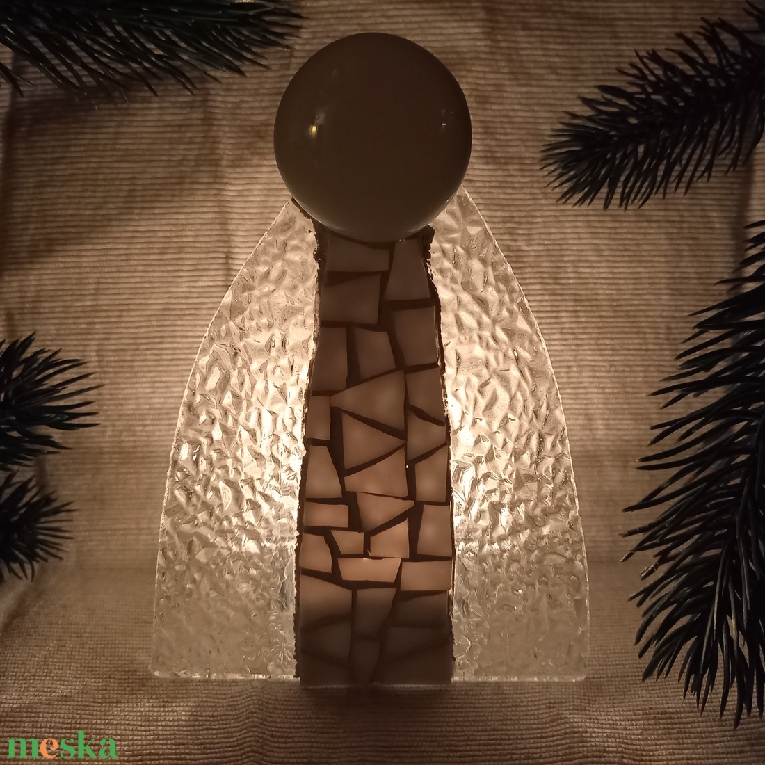 Angyal - üvegmozaik mécsestartó - karácsony - karácsonyi lakásdekoráció - karácsonyi illatgyertya, mécses - Meska.hu