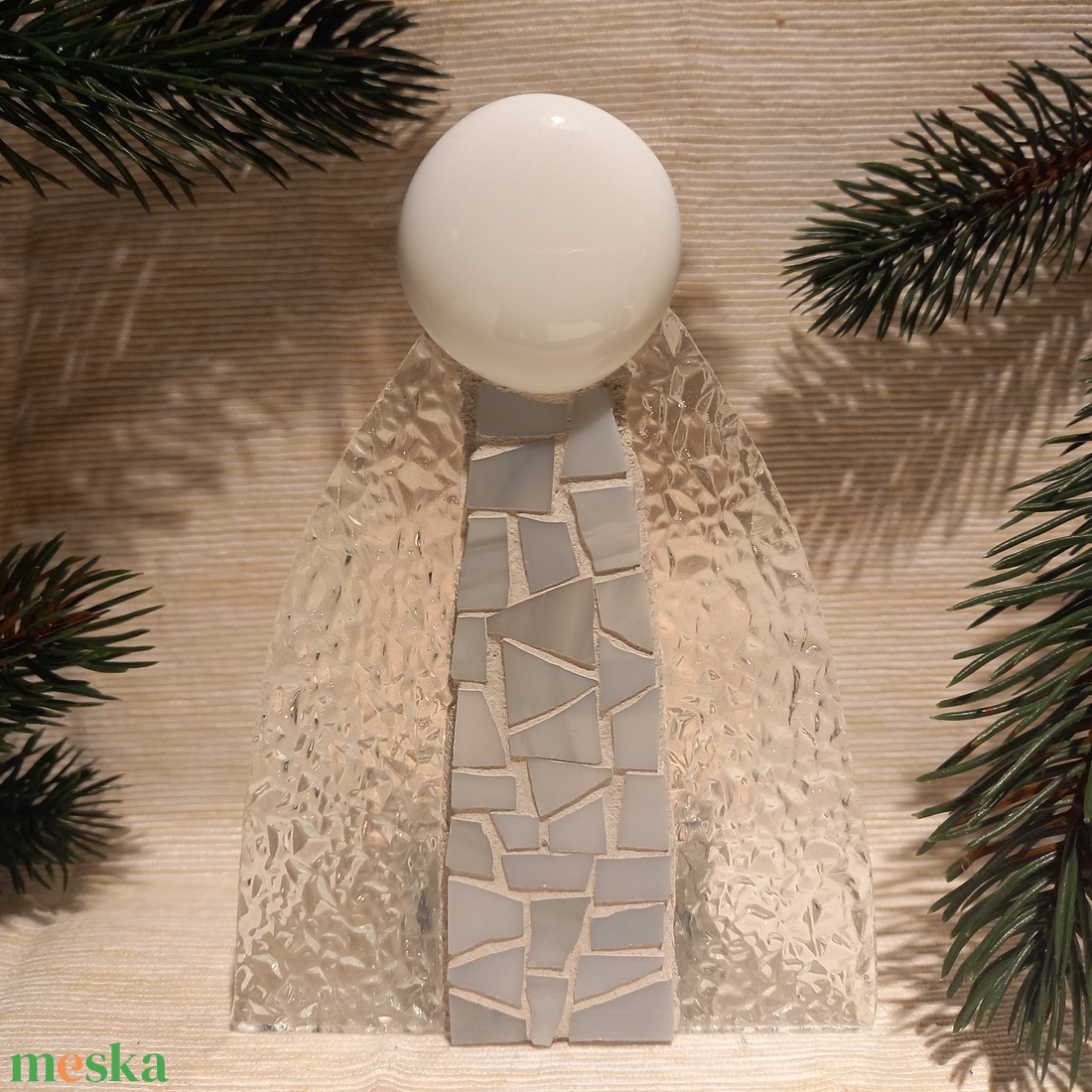 Angyal - üvegmozaik mécsestartó - karácsony - karácsonyi lakásdekoráció - karácsonyi illatgyertya, mécses - Meska.hu