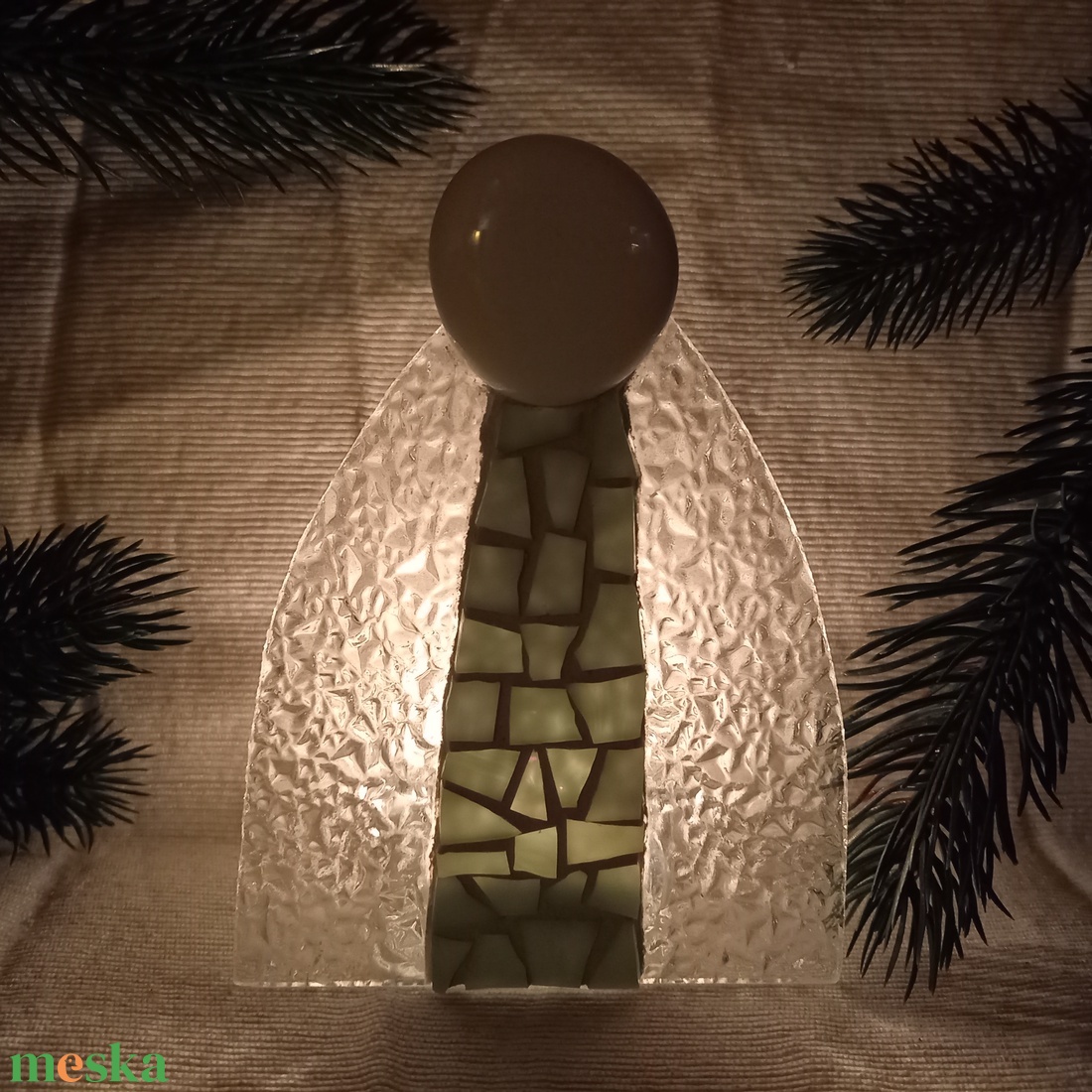 Angyal - üvegmozaik mécsestartó - karácsony - karácsonyi lakásdekoráció - karácsonyi illatgyertya, mécses - Meska.hu