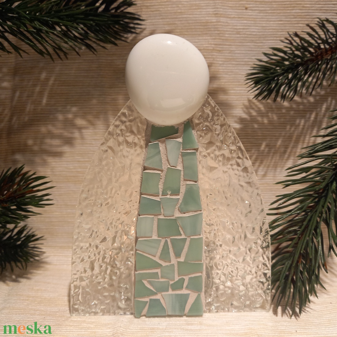 Angyal - üvegmozaik mécsestartó - karácsony - karácsonyi lakásdekoráció - karácsonyi illatgyertya, mécses - Meska.hu