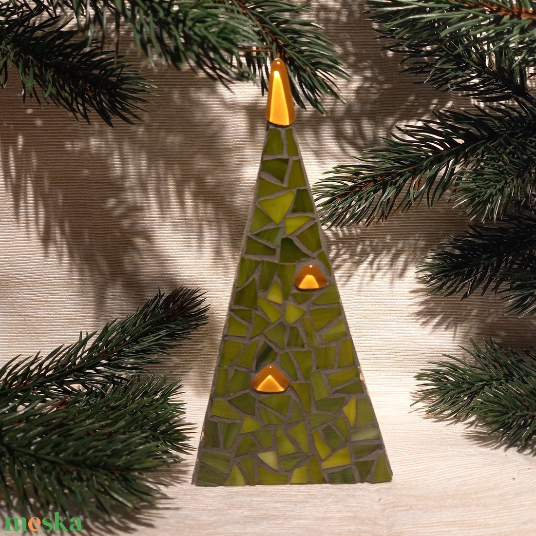 Karácsonyfa - üvegmozaik mécsestartó - karácsony - karácsonyi lakásdekoráció - karácsonyi illatgyertya, mécses - Meska.hu