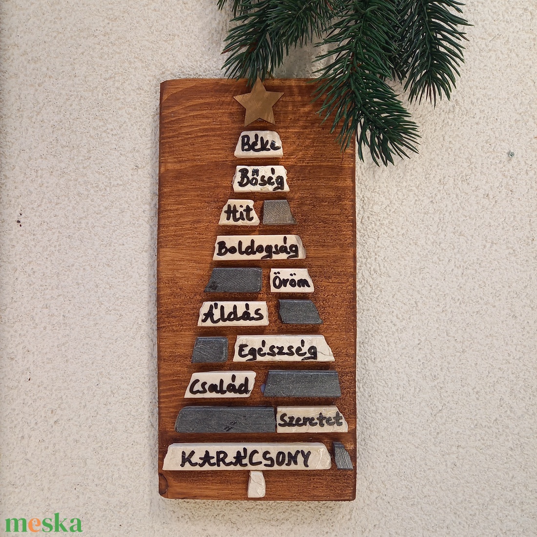 Karácsonyfa natúr - kavicskép - otthon & életmód - dekoráció - kép & falikép - mozaik kép - Meska.hu