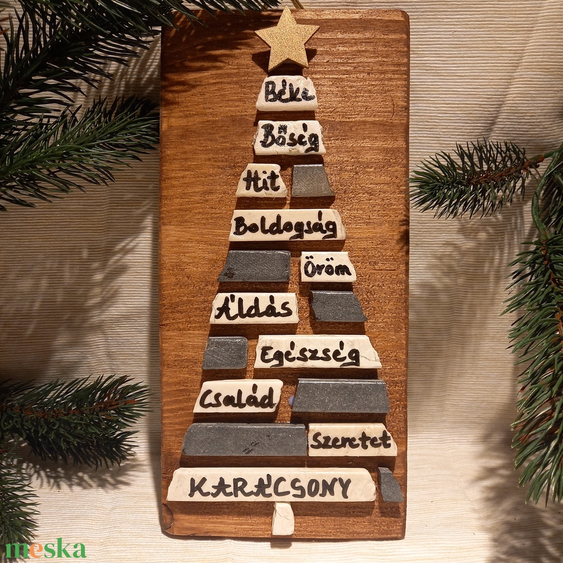 Karácsonyfa natúr - kavicskép - otthon & életmód - dekoráció - kép & falikép - mozaik kép - Meska.hu