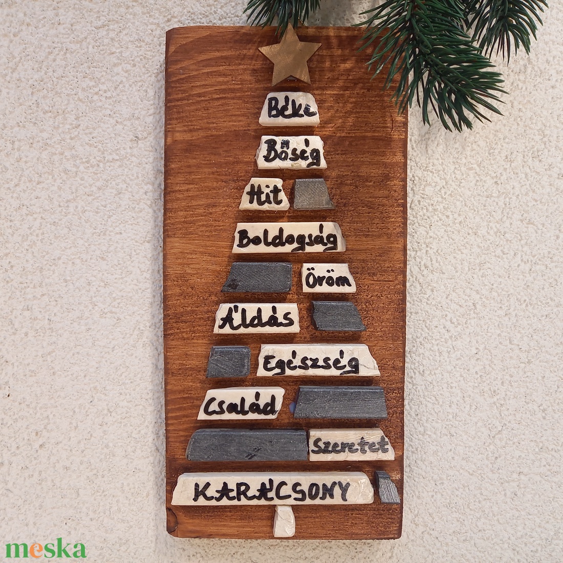 Karácsonyfa natúr - kavicskép - otthon & életmód - dekoráció - kép & falikép - mozaik kép - Meska.hu