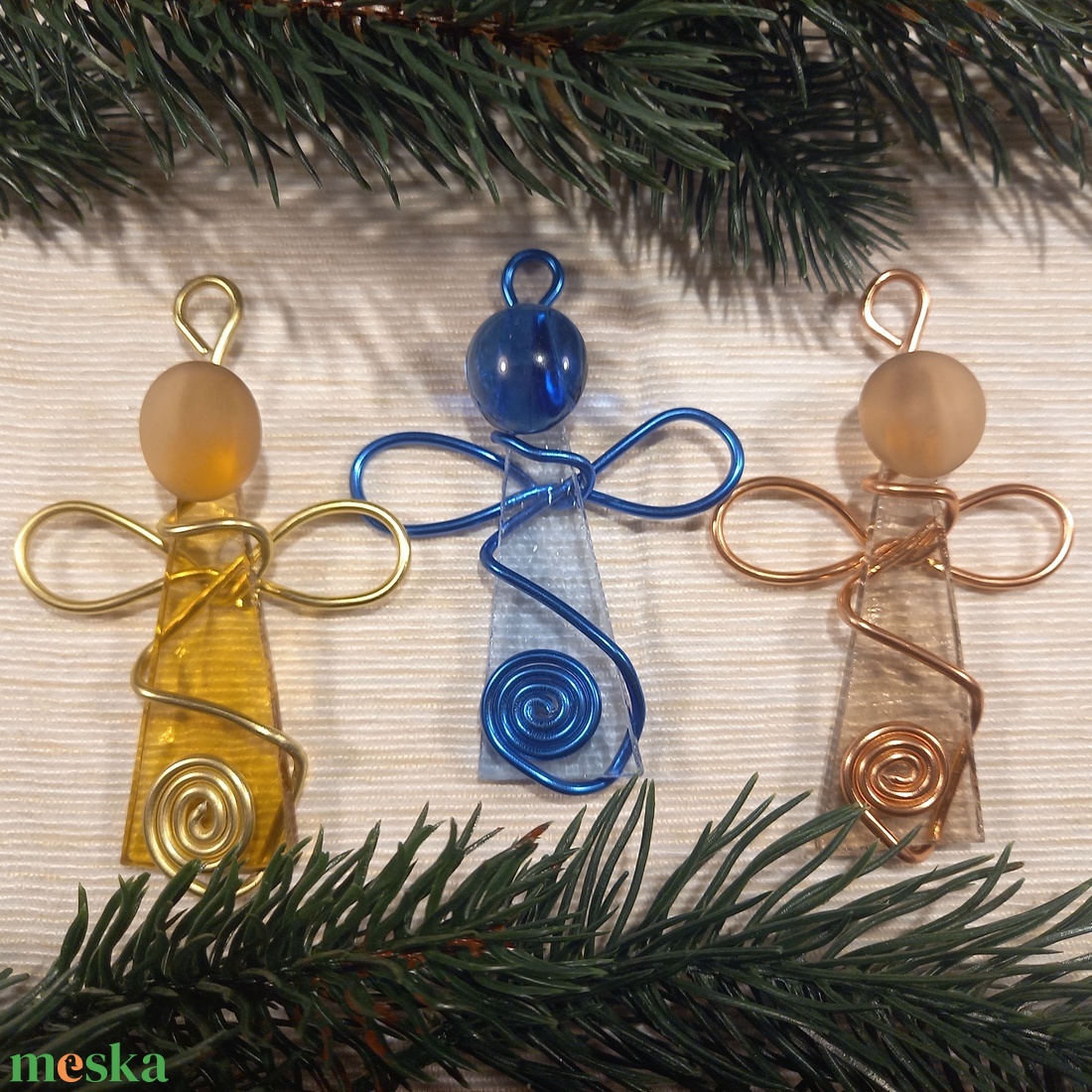 Üvegangyal szett 3 db-os - karácsony - karácsonyi lakásdekoráció - karácsonyfadíszek - Meska.hu