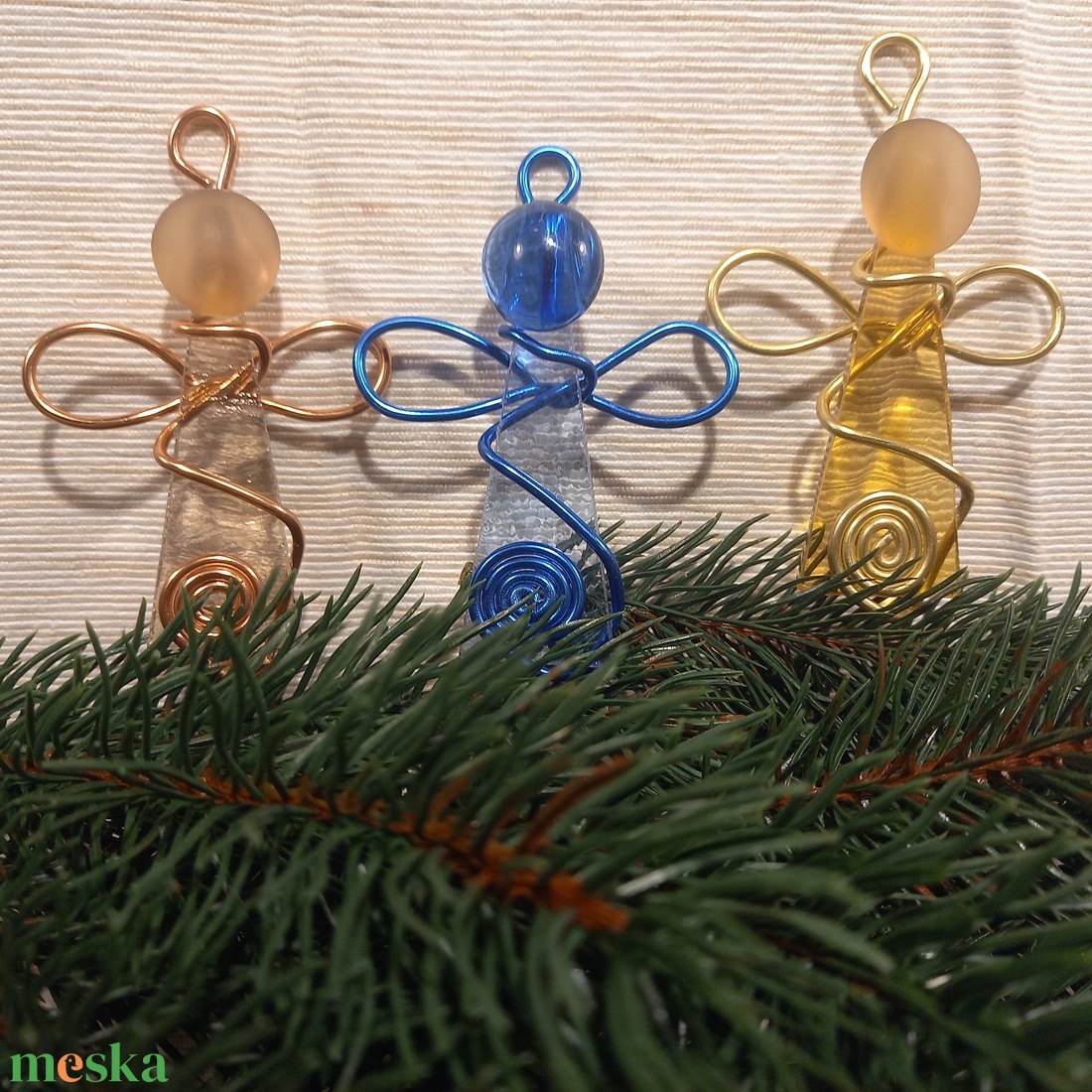 Üvegangyal szett 3 db-os - karácsony - karácsonyi lakásdekoráció - karácsonyfadíszek - Meska.hu