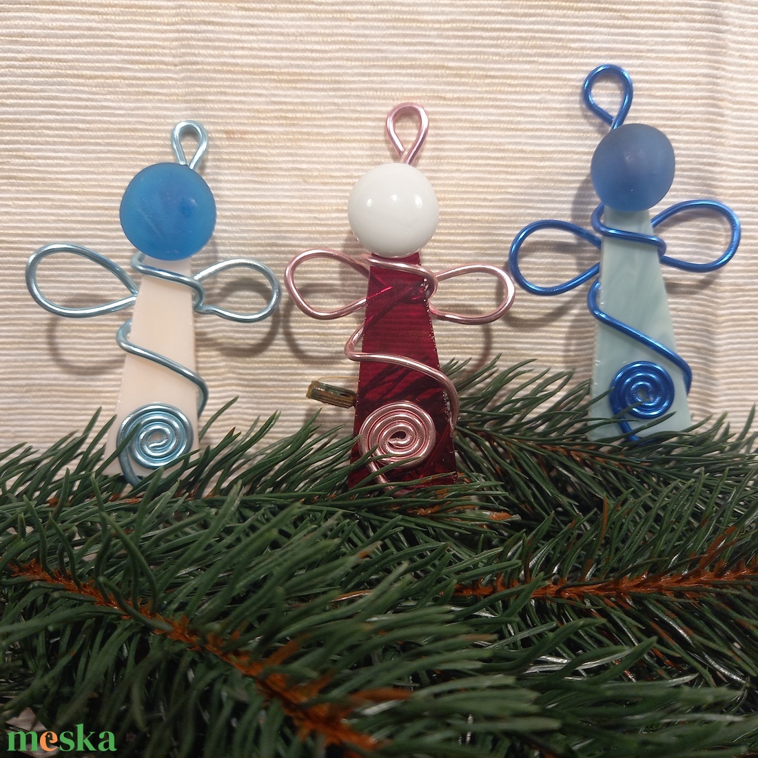 Üvegangyal szett 3 db-os - karácsony - karácsonyi lakásdekoráció - karácsonyfadíszek - Meska.hu