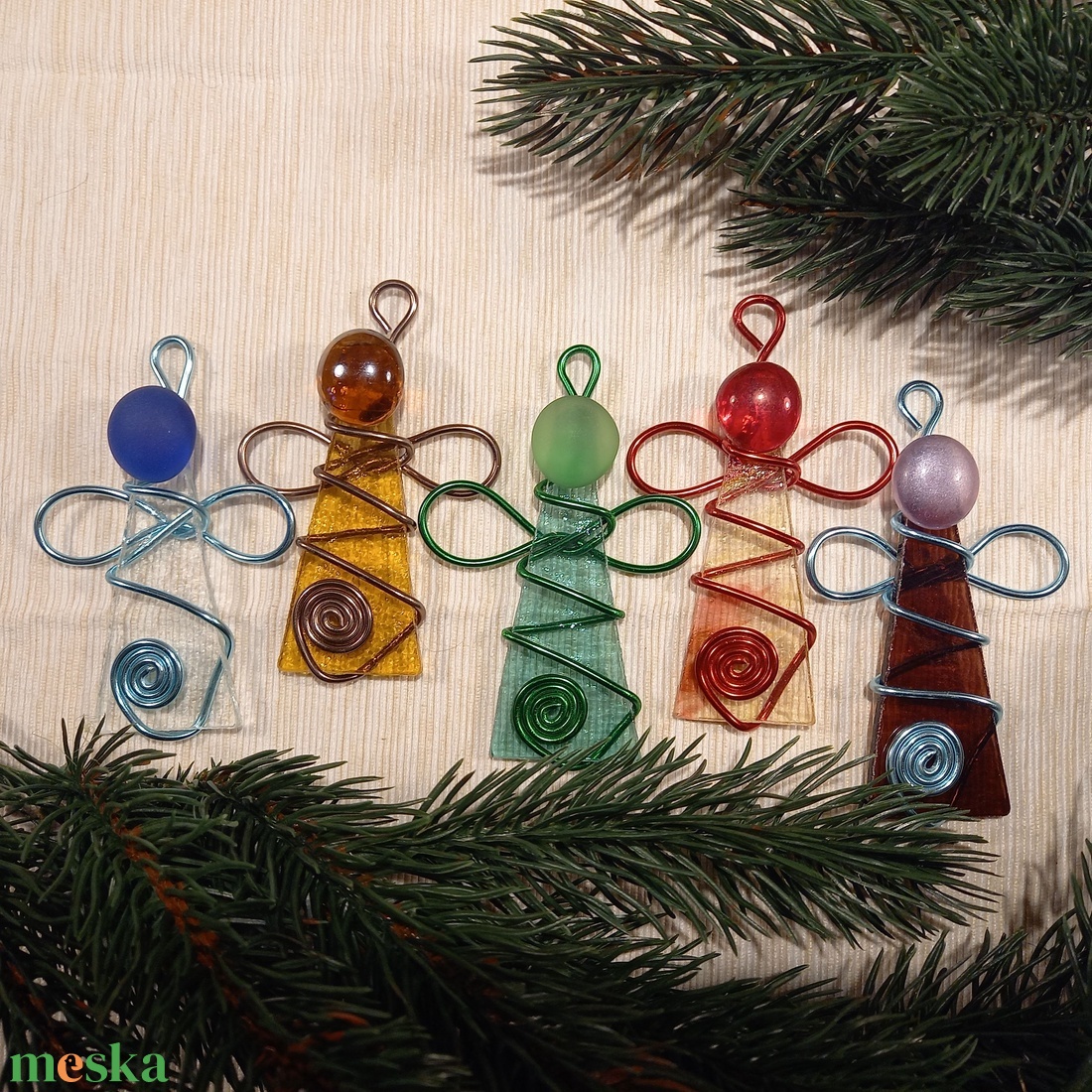 Üvegangyal szett 5 db-os - karácsony - karácsonyi lakásdekoráció - karácsonyfadíszek - Meska.hu