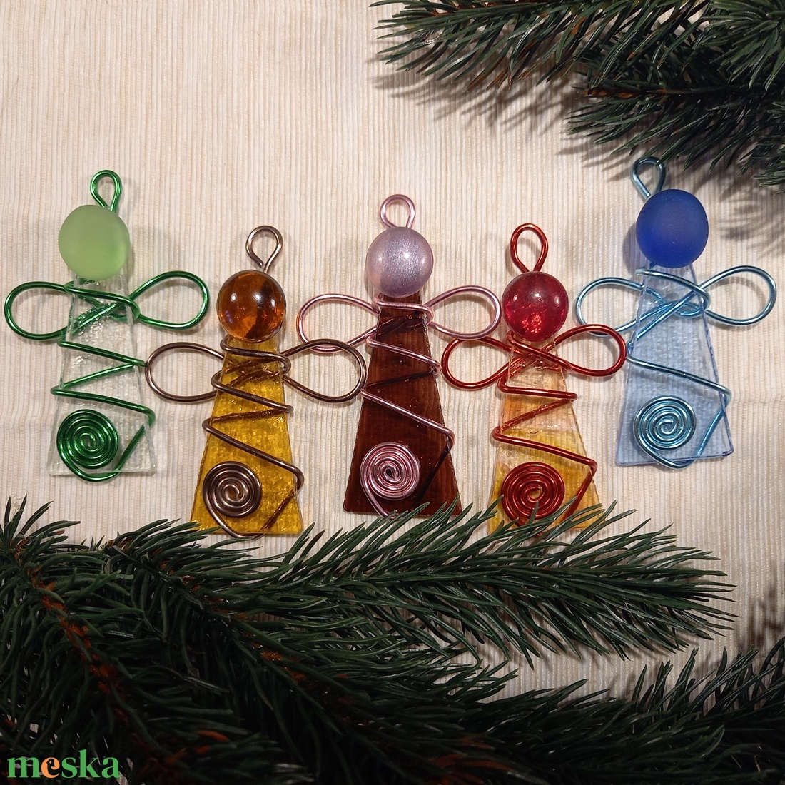 Üvegangyal szett 5 db-os - karácsony - karácsonyi lakásdekoráció - karácsonyfadíszek - Meska.hu