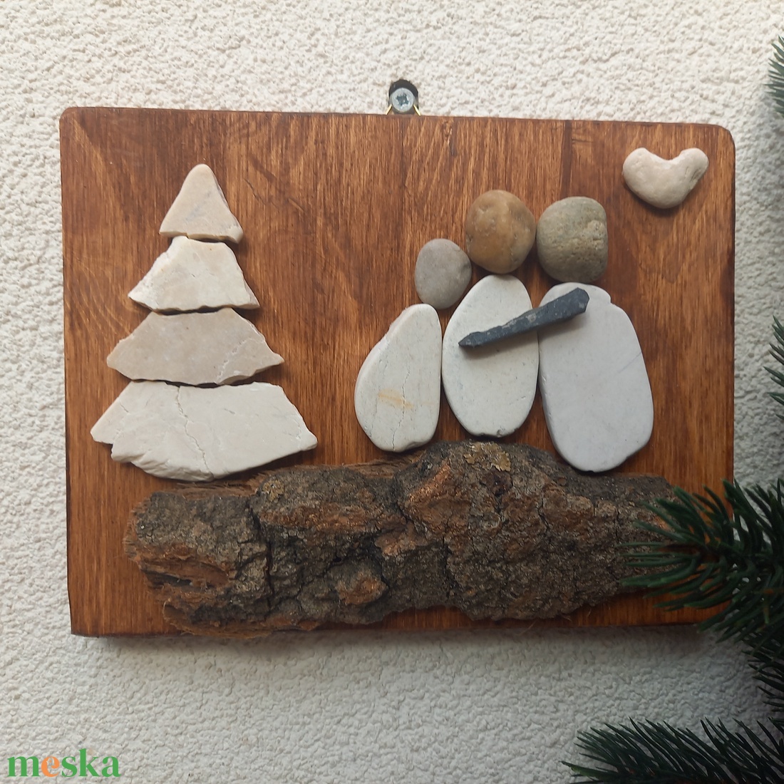 Családi karácsony 3fős - kavicskép - karácsony - karácsonyi lakásdekoráció - karácsonyi lakásdíszek - Meska.hu