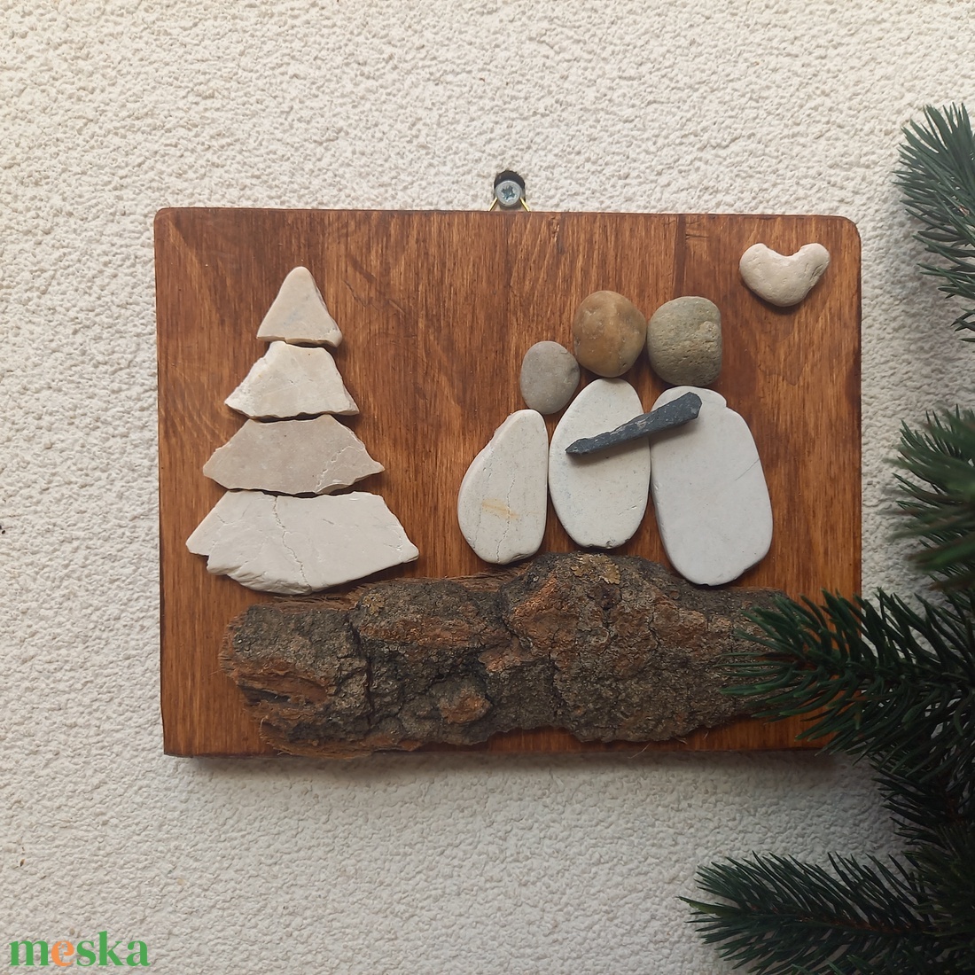 Családi karácsony 3fős - kavicskép - karácsony - karácsonyi lakásdekoráció - karácsonyi lakásdíszek - Meska.hu