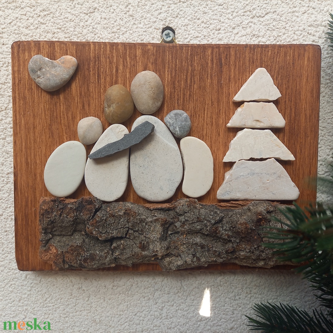 Családi karácsony 4 fős - kavicskép - karácsony - karácsonyi lakásdekoráció - karácsonyi lakásdíszek - Meska.hu