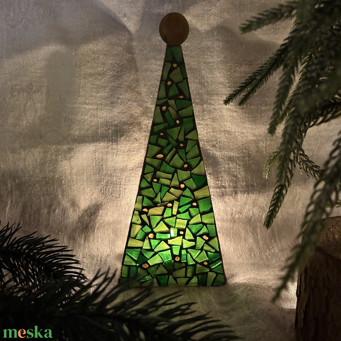 Karácsonyfa - üvegmozaik mécsestartó - karácsony - karácsonyi lakásdekoráció - karácsonyi illatgyertya, mécses - Meska.hu