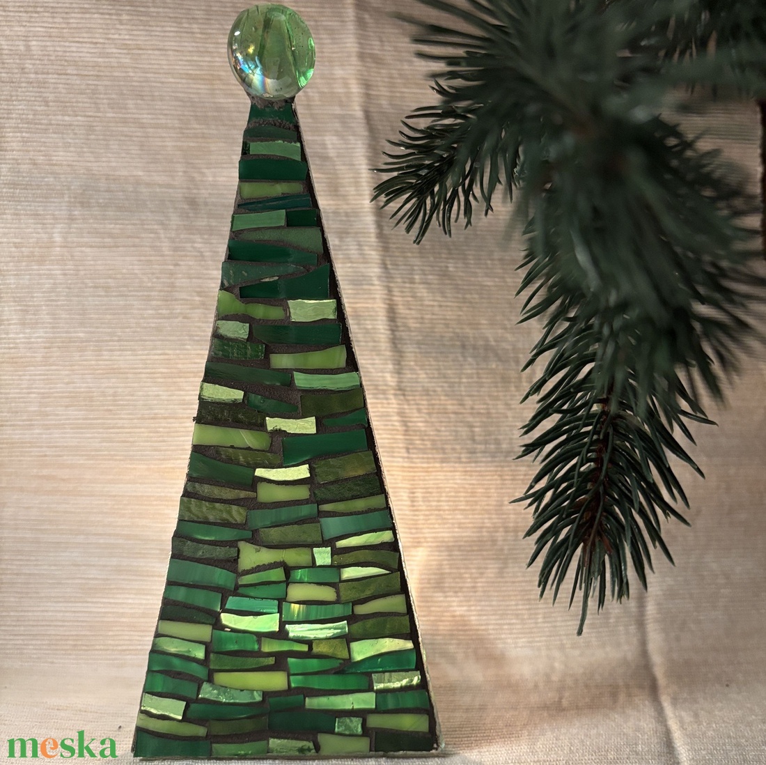 Karácsonyfa - üvegmozaik mécsestartó - karácsony - karácsonyi lakásdekoráció - karácsonyi illatgyertya, mécses - Meska.hu