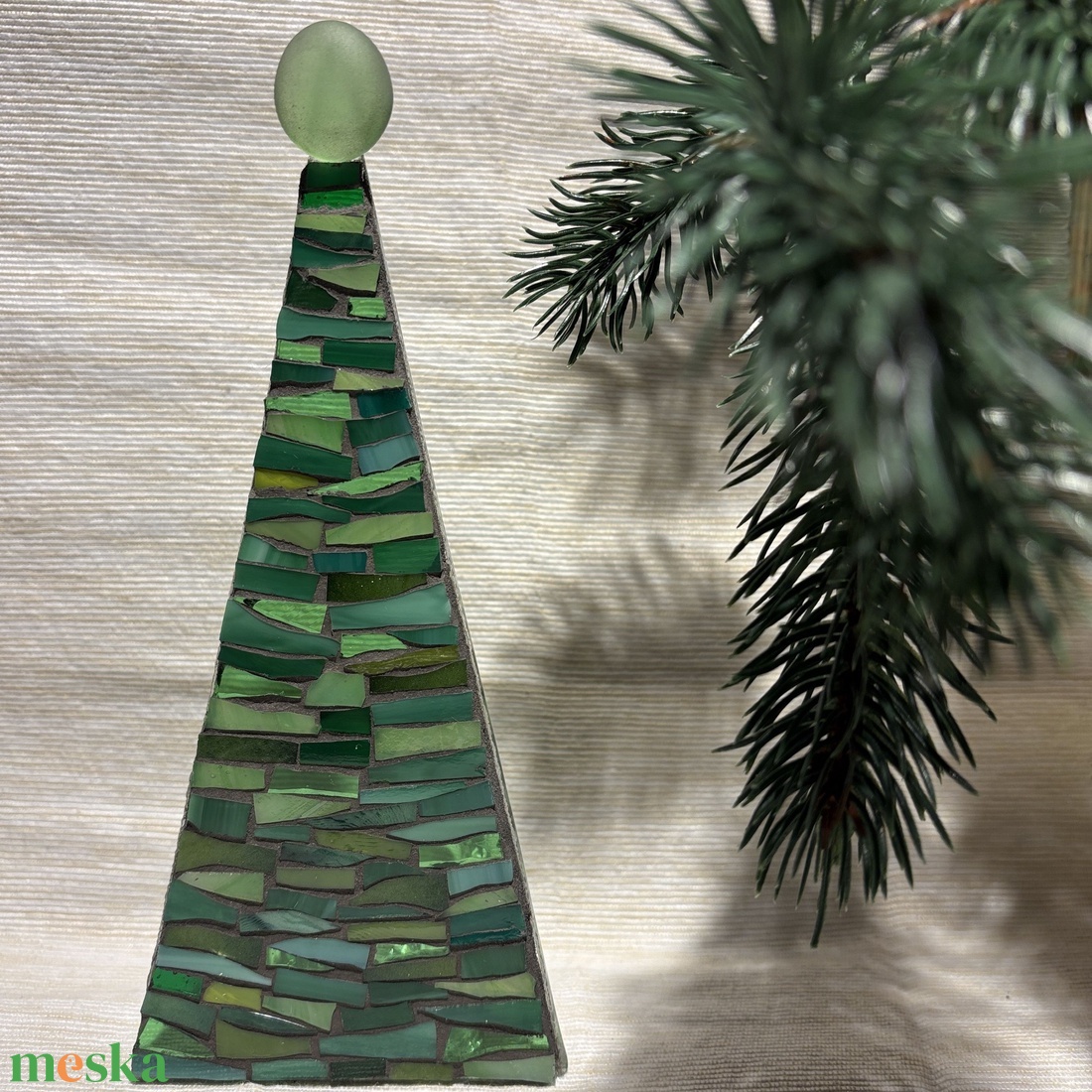 Karácsonyfa - üvegmozaik mécsestartó - karácsony - karácsonyi lakásdekoráció - karácsonyi illatgyertya, mécses - Meska.hu