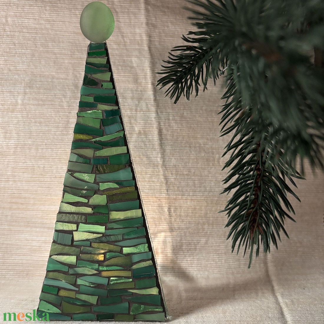 Karácsonyfa - üvegmozaik mécsestartó - karácsony - karácsonyi lakásdekoráció - karácsonyi illatgyertya, mécses - Meska.hu