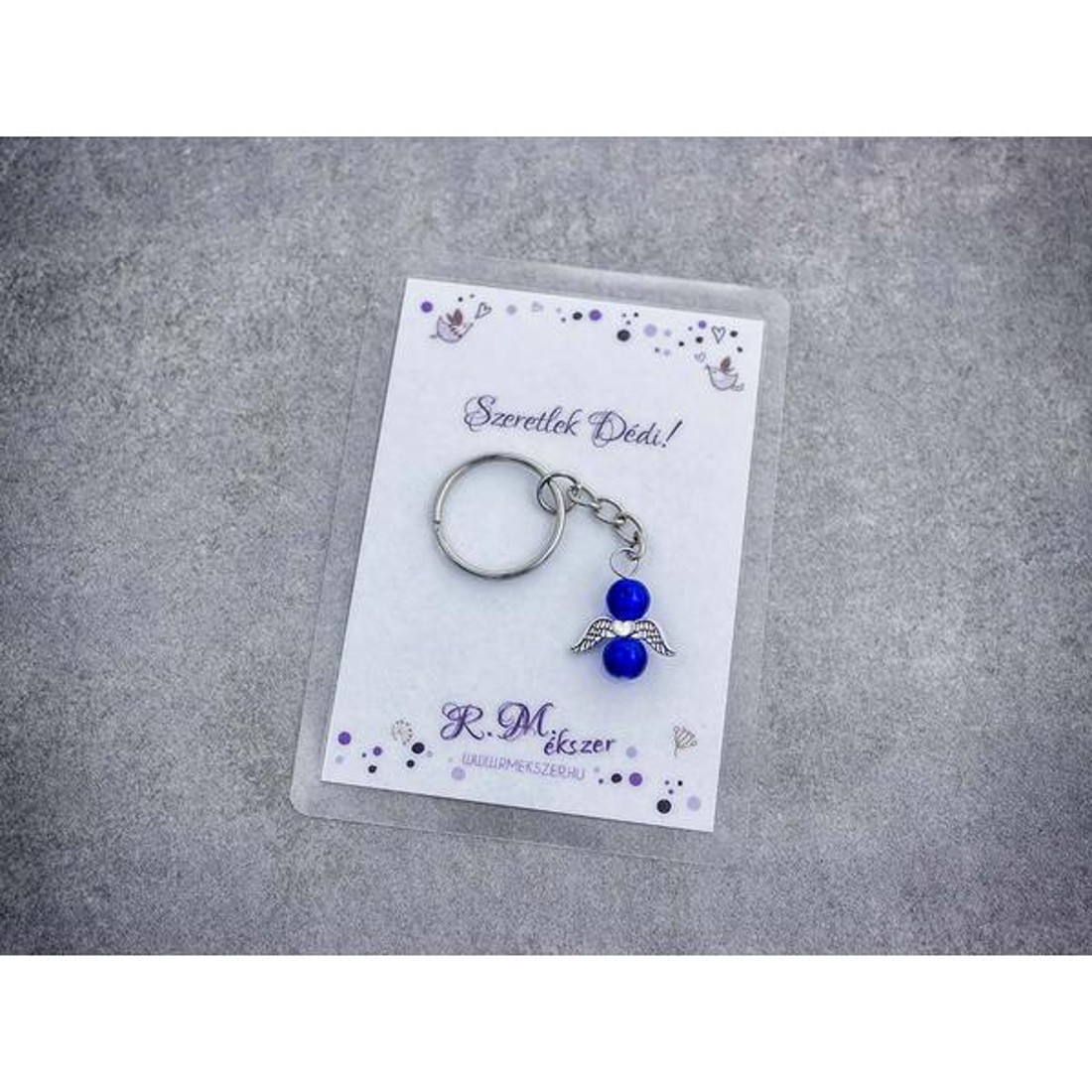 Szeretlek Dédi sötétkék angyal medálos kulcstartó - táska & tok - kulcstartó & táskadísz - kulcstartó - Meska.hu