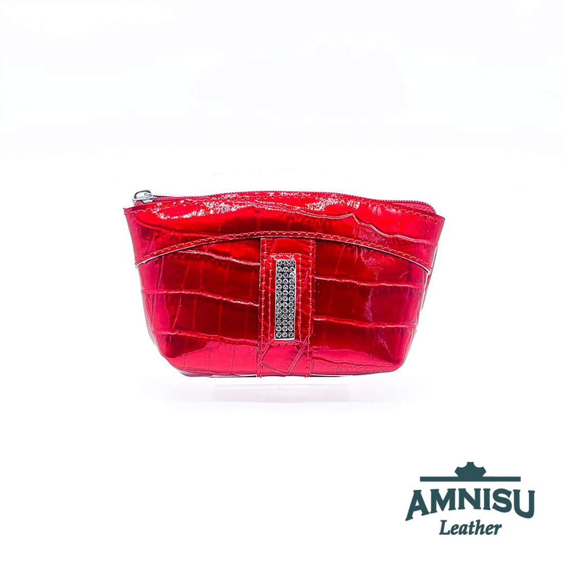 Meggy piros lakk krokkómintás egy cipzáras egyenes swarovski köves kulcstartó E5023 -  - Meska.hu