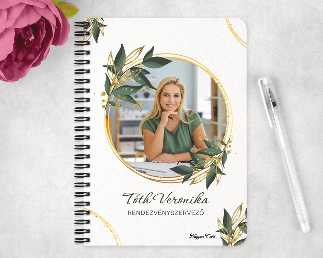 Te vagy a sztár a szakmádban! - Arany zöld leveles mintás, saját fotóval személyre szabható füzet - otthon & életmód - papír, írószer - jegyzetfüzet & napló - Meska.hu