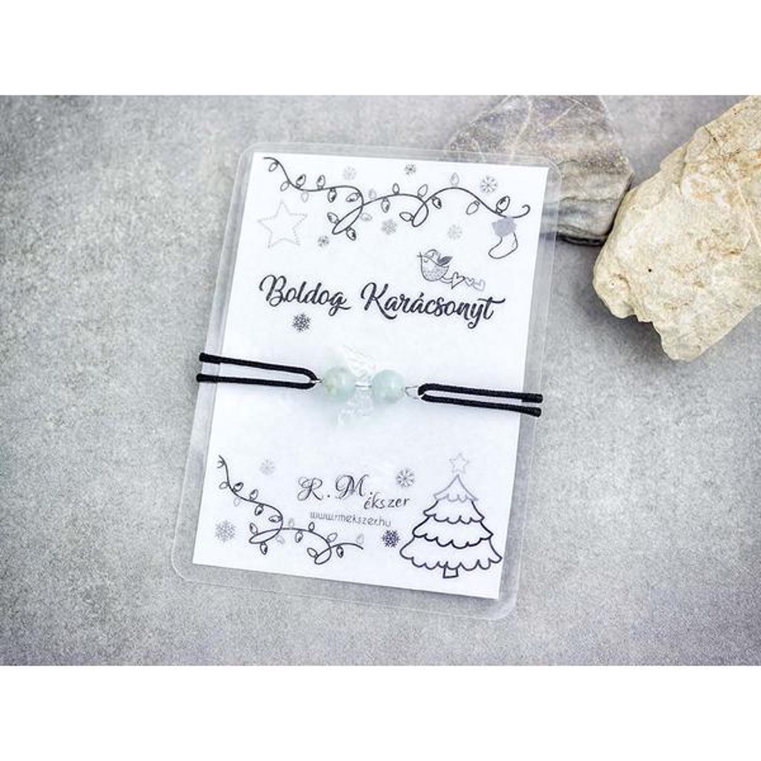 Boldog Karácsonyt akvamarin angyal karkötő - ékszer - karkötő - gyöngyös karkötő - Meska.hu