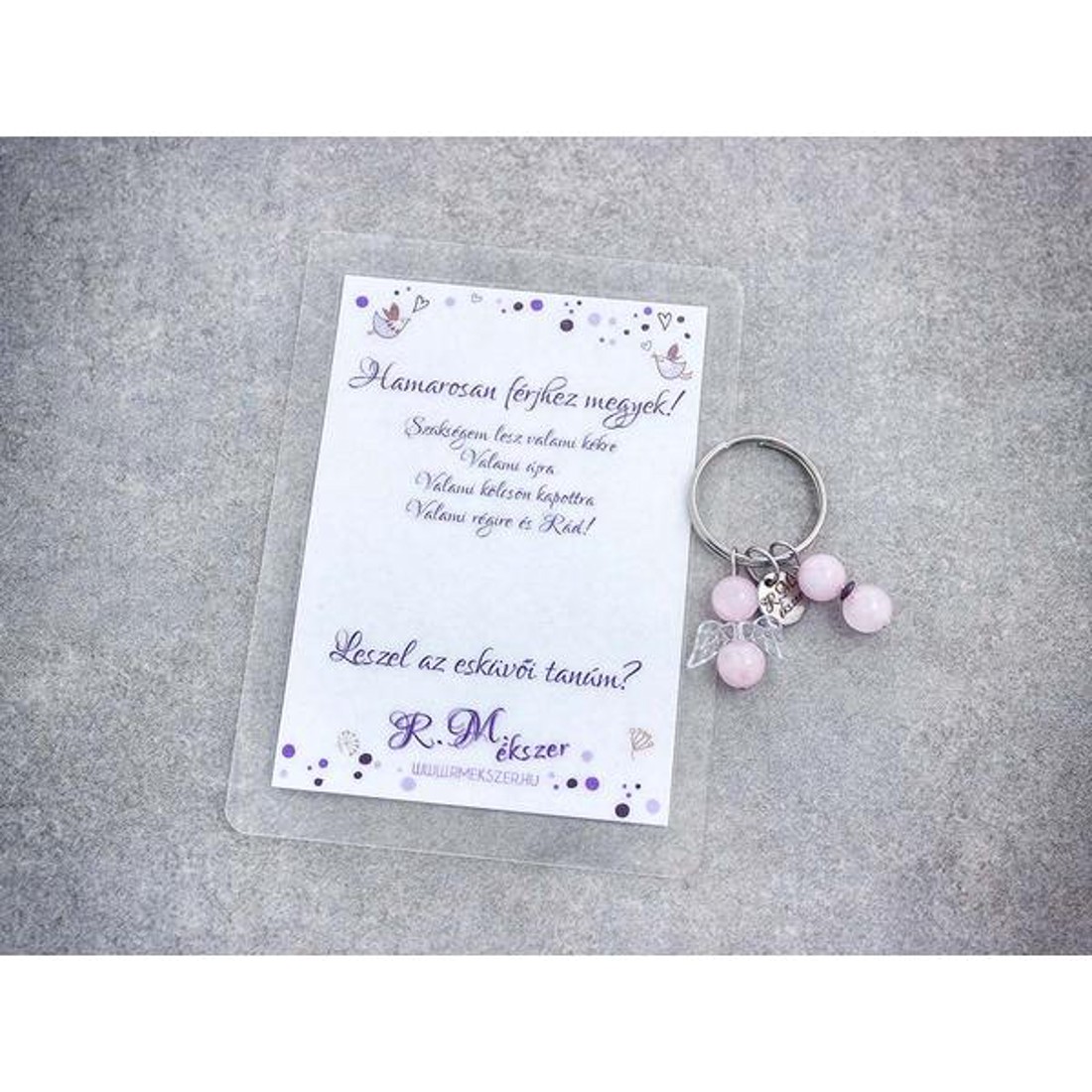 Hamarosan férjhez megyek kulcstartó rózsakvarccal - esküvő - meghívó & kártya - tanú felkérő - Meska.hu