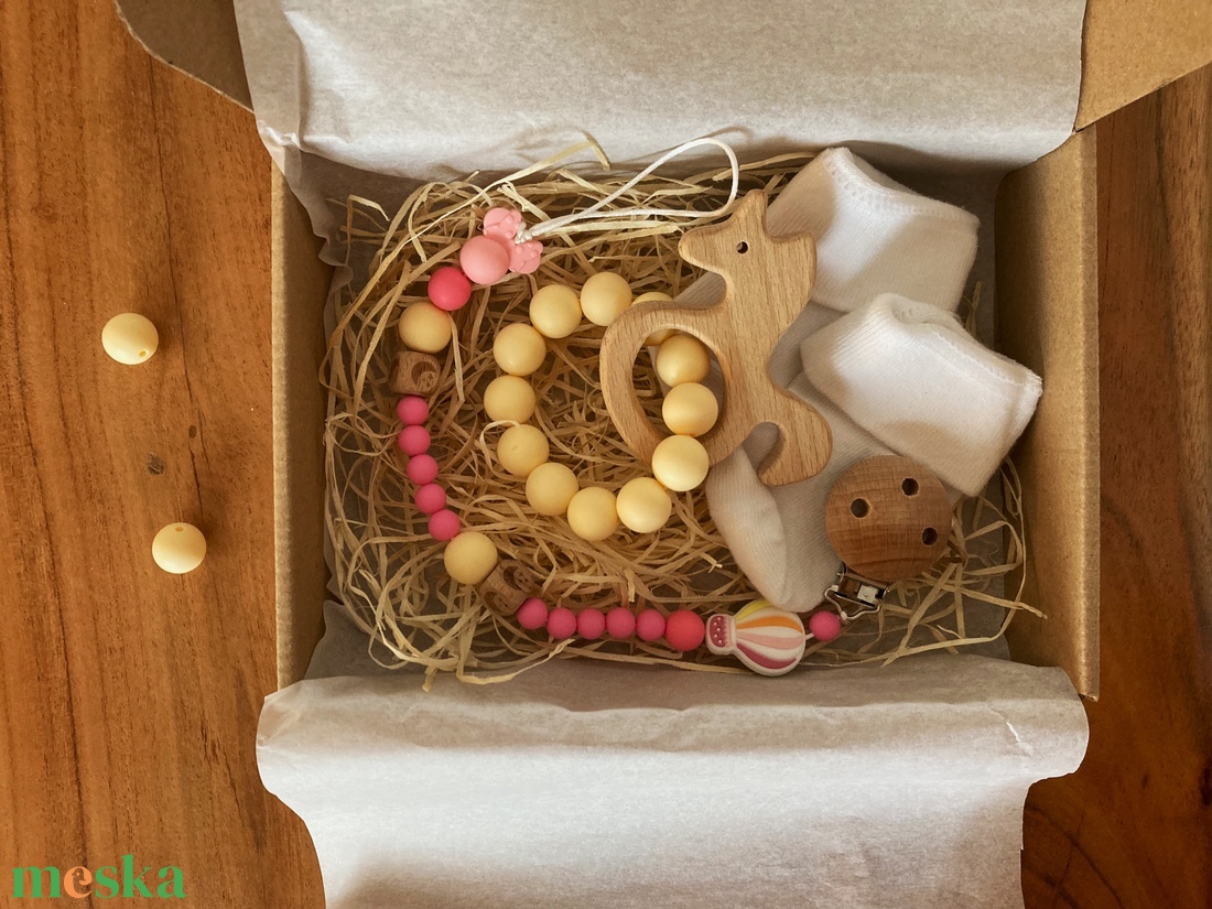 Fa és szilikon r�gcsa és cumilánc szett - játék & sport - baba & babaház - játékbaba, babakellék - Meska.hu