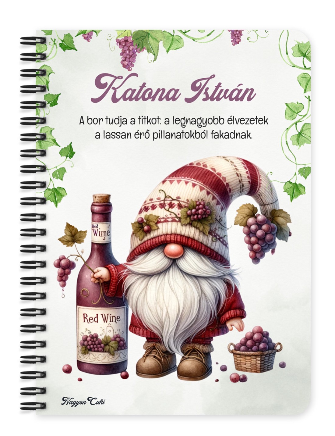 Személyre szabható - A legjobb borász manó és a vörös bor mintás A5-ös füzet - otthon & életmód - papír, írószer - jegyzetfüzet & napló - Meska.hu