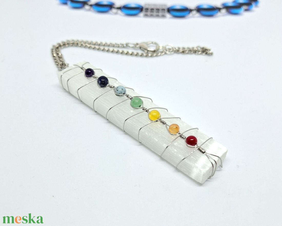 7 csakra golyós Szelenit szelet, visszapillantóra akasztható autós amulett - ékszer - ékszerszett - Meska.hu 7 csakra golyós Szelenit szelet, visszapillantóra akasztható autós amulett - ékszer - ékszerszett - Meska.hu