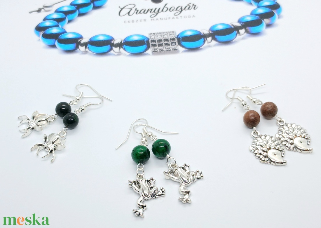 Béka, pók vagy sündisznó ásvány fülbevaló  - ékszer - fülbevaló - lógó fülbevaló - Meska.hu