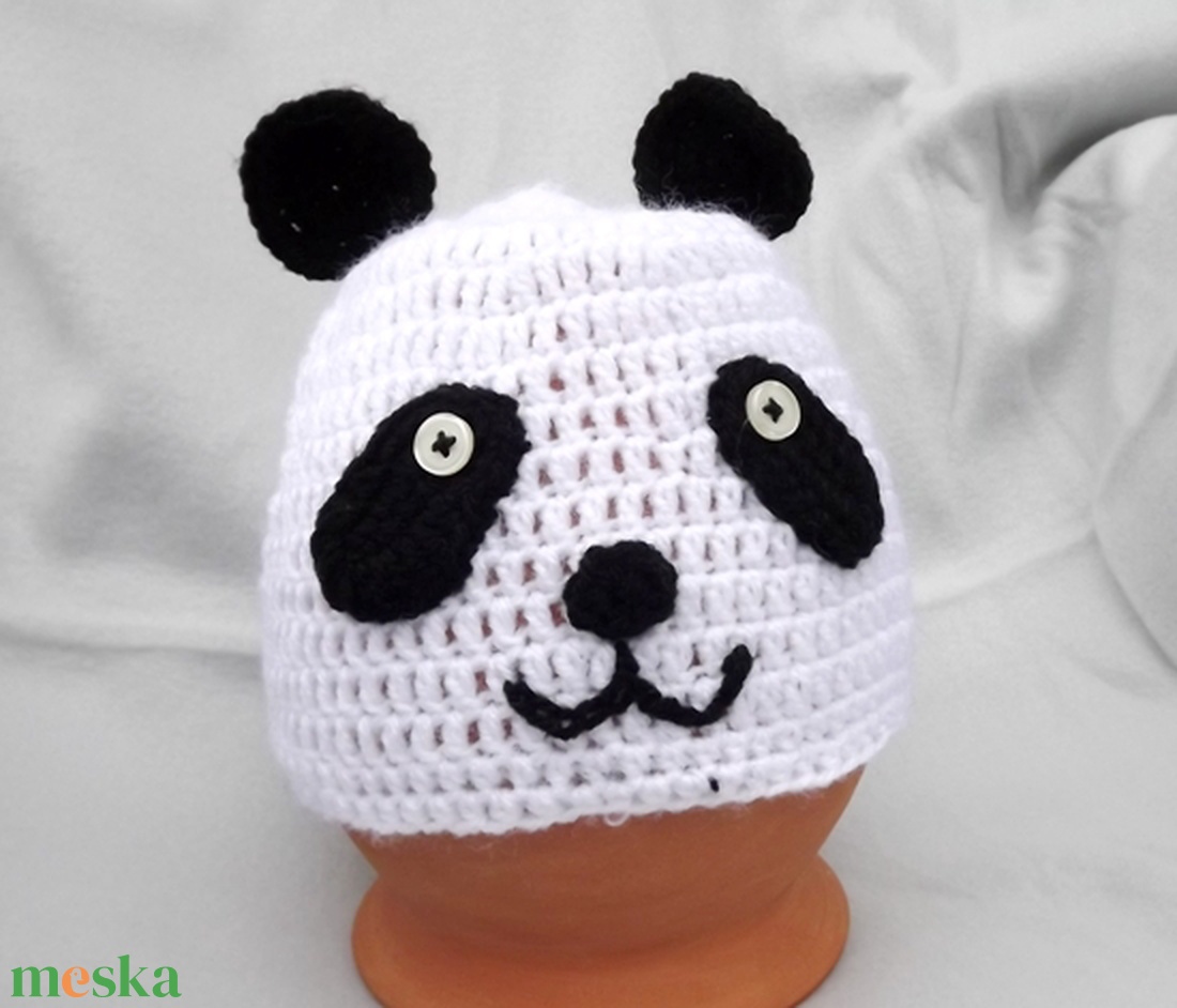 Panda maci horgolt gyerek sapka sállal - ruha & divat - babaruha & gyerekruha - babasapka - Meska.hu