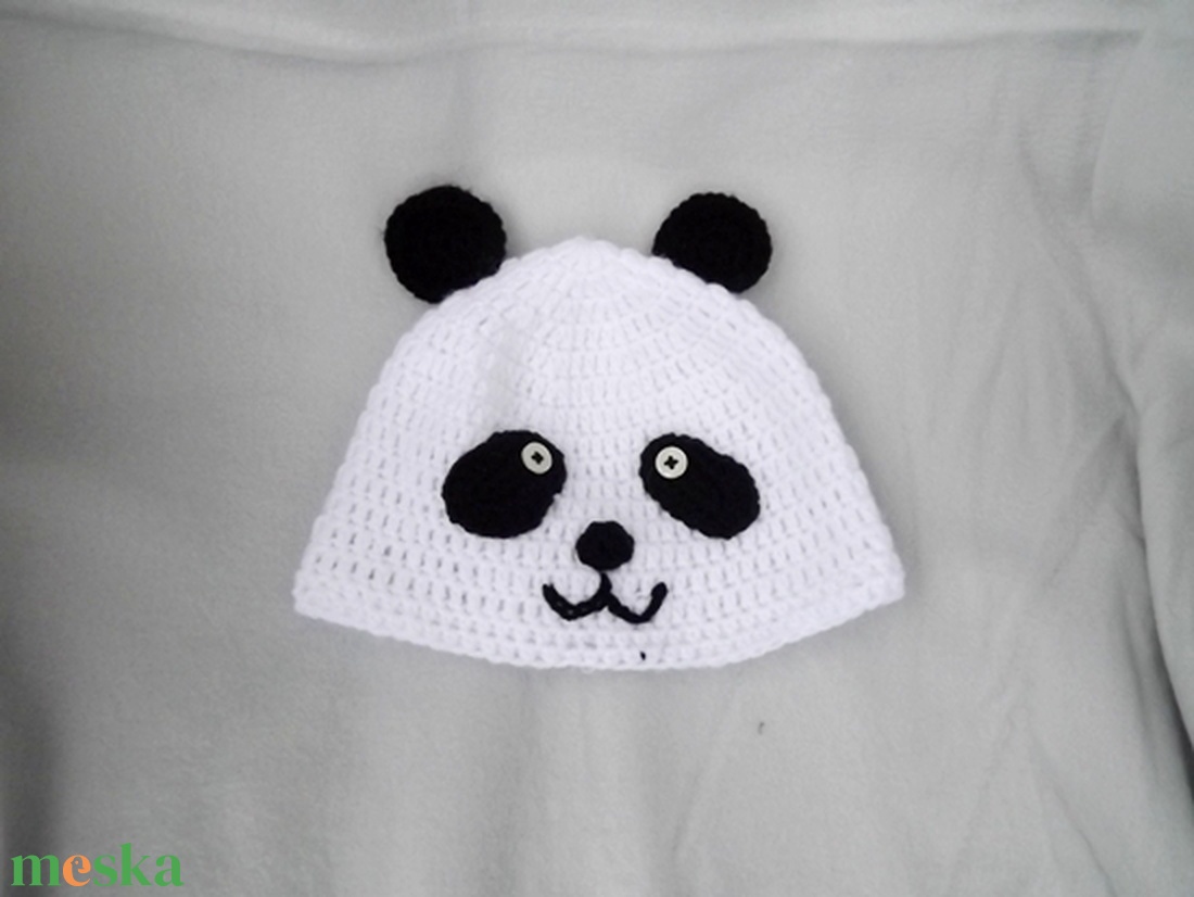 Panda maci horgolt gyerek sapka sállal - ruha & divat - babaruha & gyerekruha - babasapka - Meska.hu