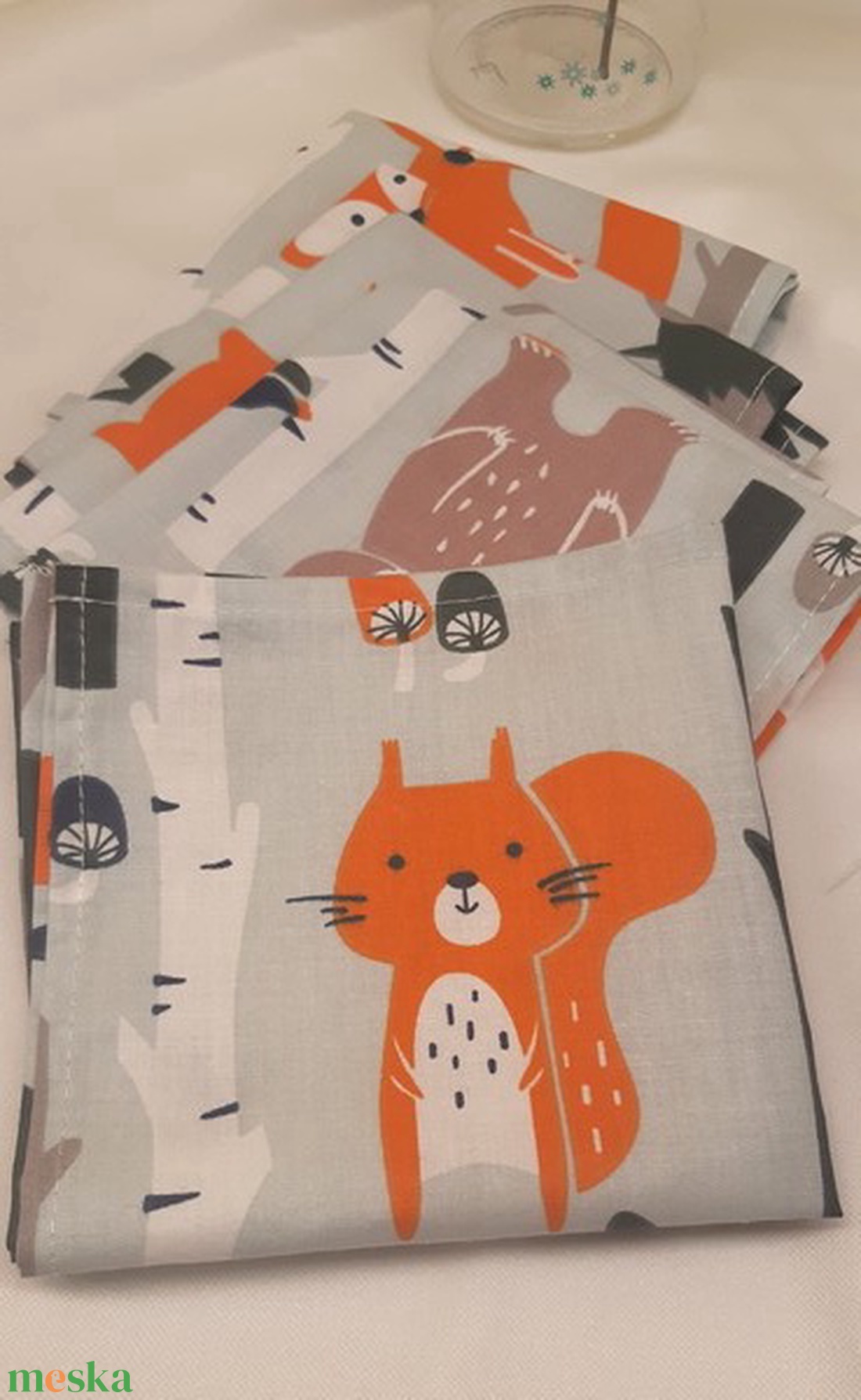 NOWASTE! Textil szalvéta  erdei állatkás 5 db - táska & tok - uzsonna- & ebéd tartó - szendvics csomagoló - Meska.hu
