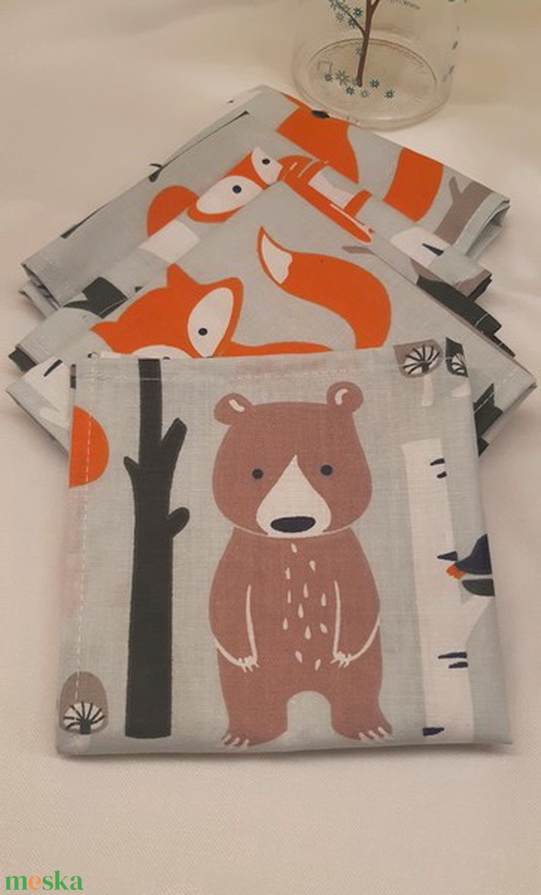 NOWASTE! Textil szalvéta  erdei állatkás 5 db - táska & tok - uzsonna- & ebéd tartó - szendvics csomagoló - Meska.hu