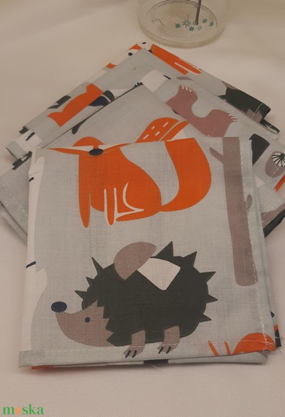 NOWASTE! Textil szalvéta  erdei állatkás 5 db - táska & tok - uzsonna- & ebéd tartó - szendvics csomagoló - Meska.hu