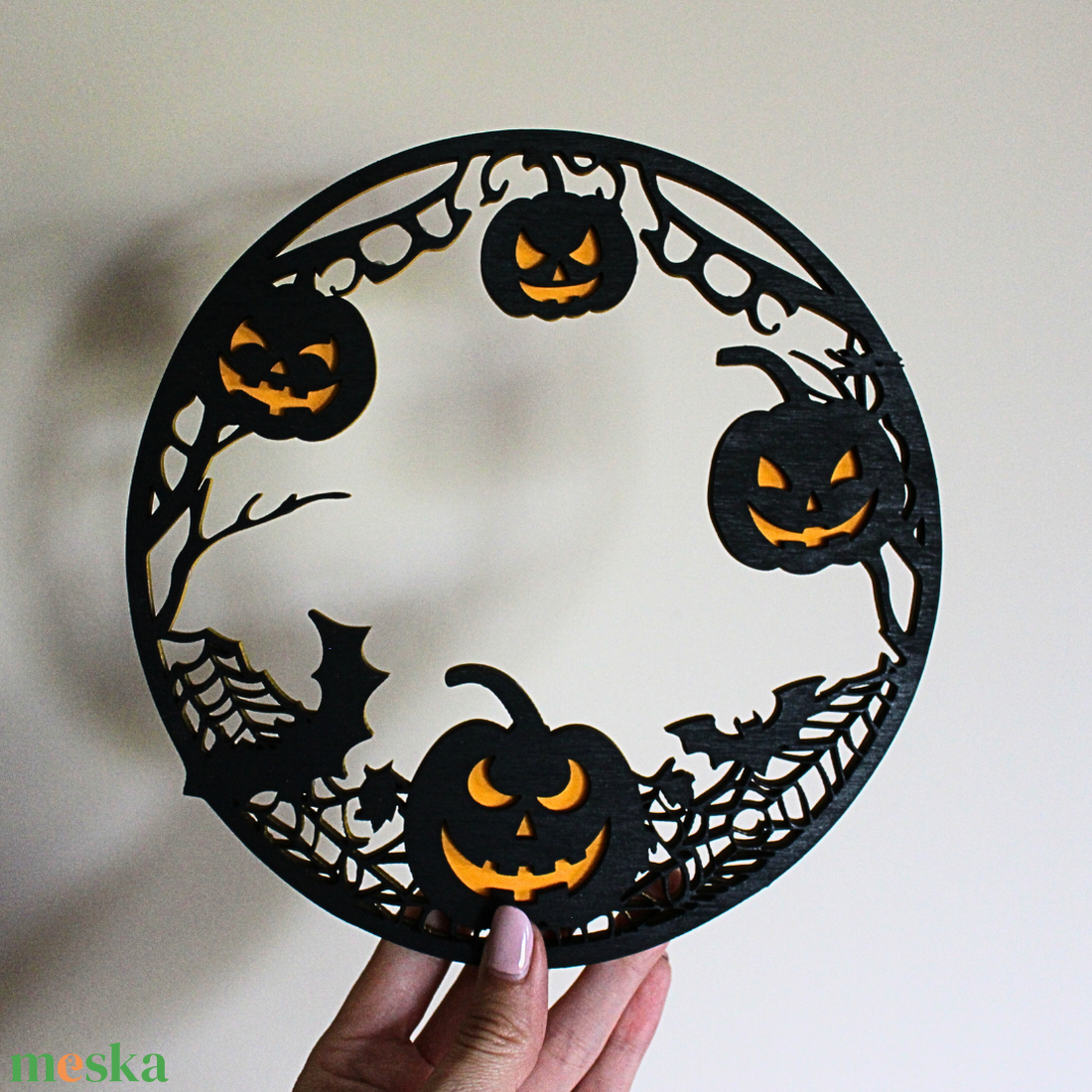 Halloween Kopogtató Tök Díszítéssel  - otthon & életmód - dekoráció - ajtó- és ablak dekoráció - ajtódísz & kopogtató - Meska.hu