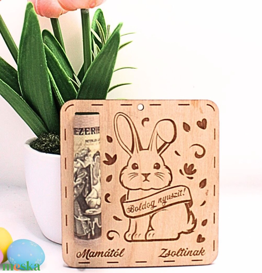 Névre szóló húsvéti ajándék � egyedi nyuszi pénztartó gravírozva - ünnepi díszek, dekorációk - húsvéti díszek és dekorációk - húsvéti pénzátadó - Meska.hu