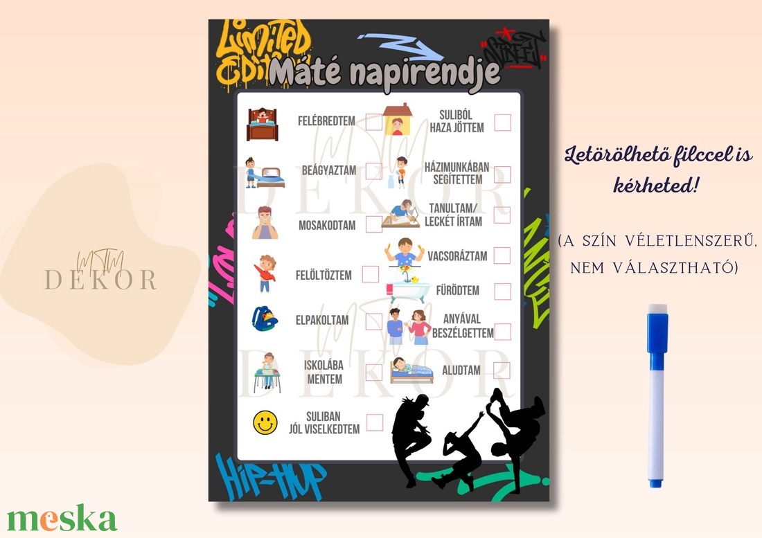 Egyedi napirend táblázat iskolás korú gyerekeknek - pipálható - törölhető tábla - művészet - grafika & illusztráció - digitális - Meska.hu