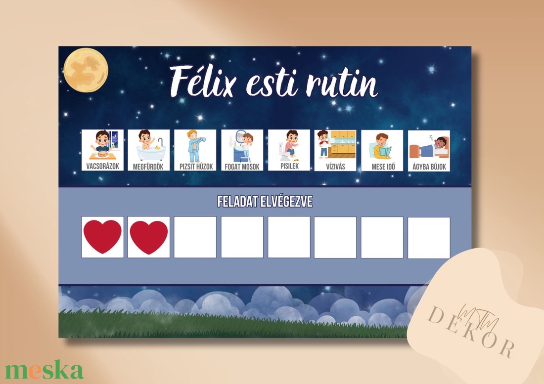 Esti rutin tábla / Napirend táblázat  / Mágneses napirend - művészet - grafika & illusztráció - digitális - Meska.hu