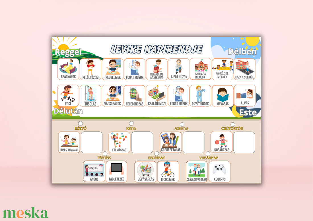 2in1 Napirend táblázat és heti tervező / Mágneses napirend / Gyermek napirend / Egyedi napirend / Névre szóló napirend - művészet - grafika & illusztráció - digitális - Meska.hu