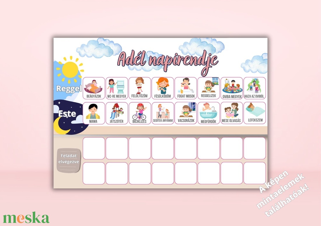 Napirend táblázat gyerekeknek / Mágneses napirend / Egyedi napirend / Névvel ellátott napirend / Rutintábla - művészet - grafika & illusztráció - digitális - Meska.hu